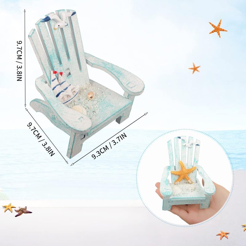 Meching 4 Pack Wooden Handmade Mini Chair Ornament Beach Decor Nautical Decoration for Bathroom Bedroom Decor Home Decor Article Home Office Desk, 4 x 3.75 x 3.75 inches (Light Blue) - Image 2